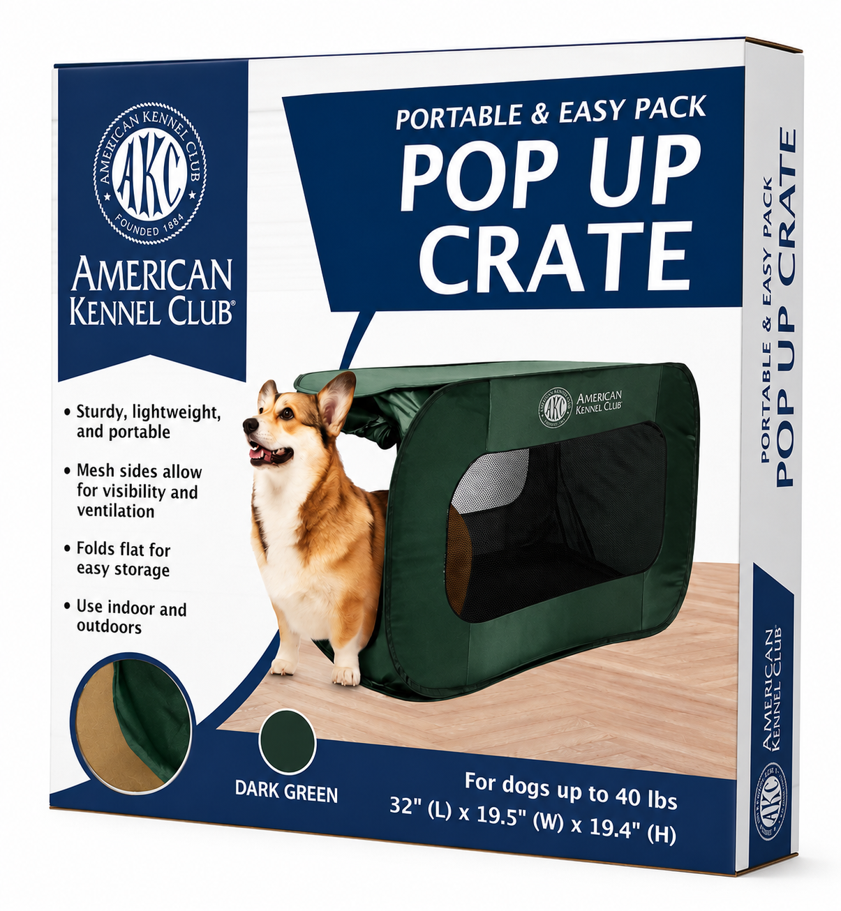 Akc Pop Up Mesh Travel Kennel Medium 32" Green