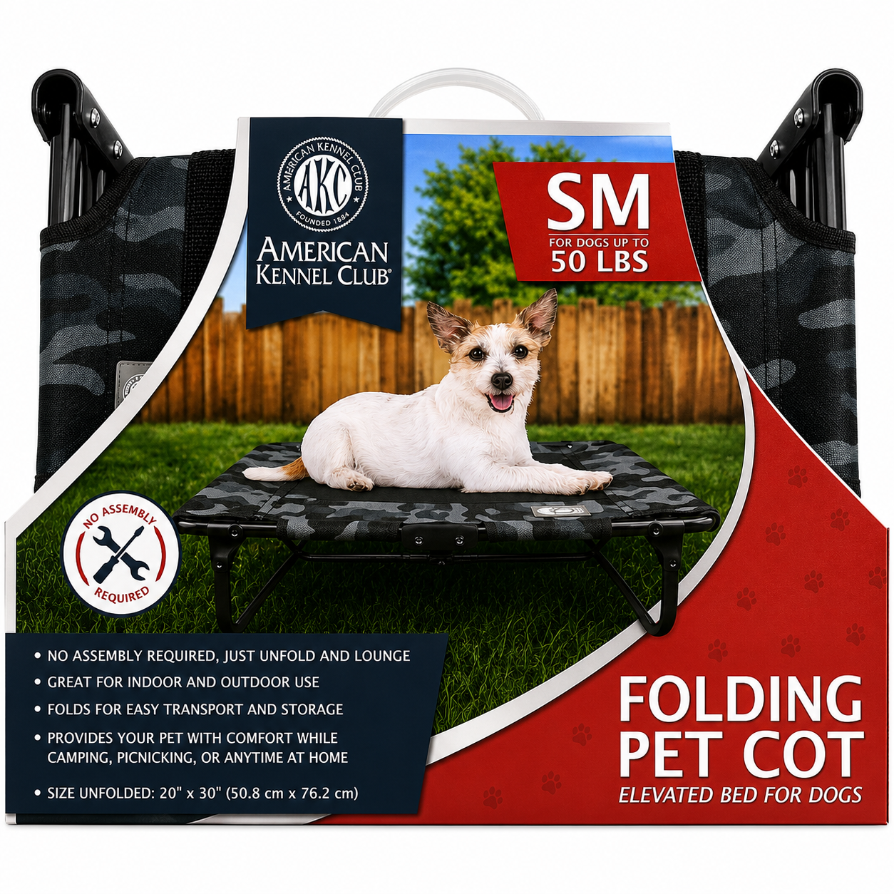 Akc Small 20" X 30" Pet Cot With Mesh Center Gray Camo