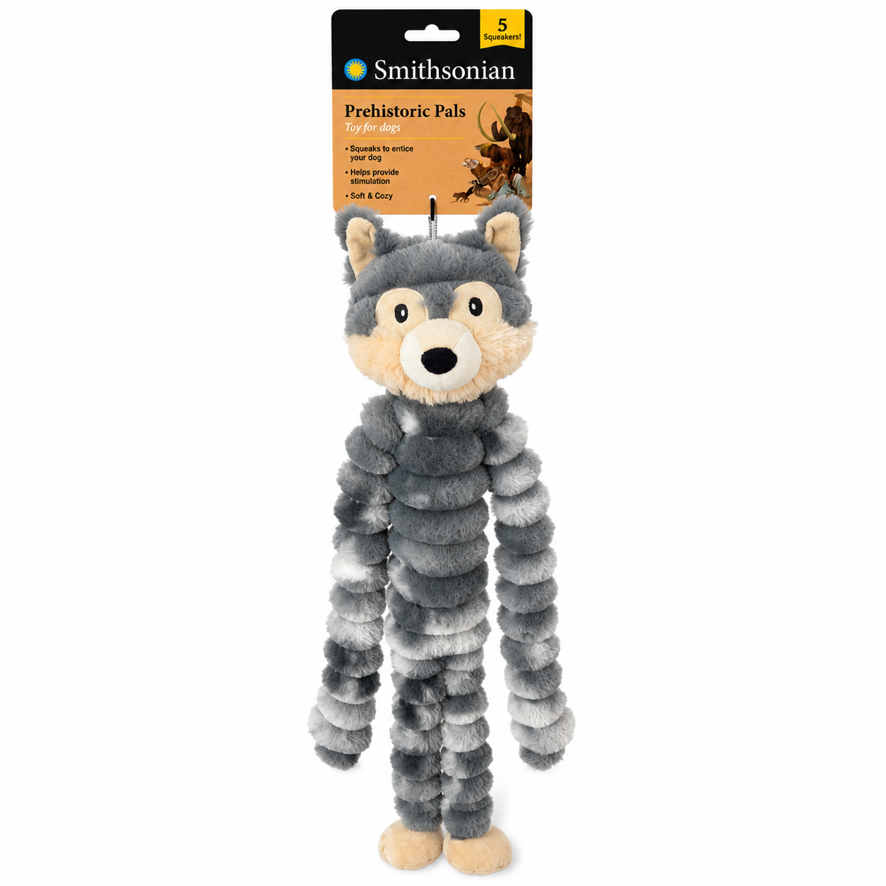 Smithsonian Xl Corduroy Wolf With 5 Squeakers Stuffed Dog Toy
