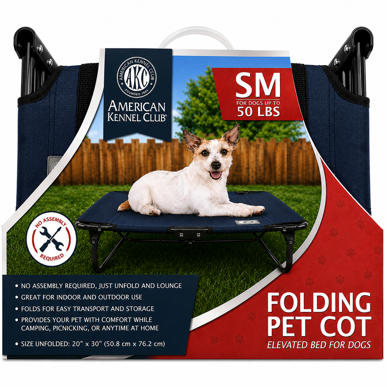 Akc Small 20" X 30" Pet Cot With Mesh Center Blue