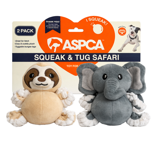 Aspca 2Pk Plush Sloth And Elephant With Squiggly Legs Spike Ball Squeaker Dog Toy